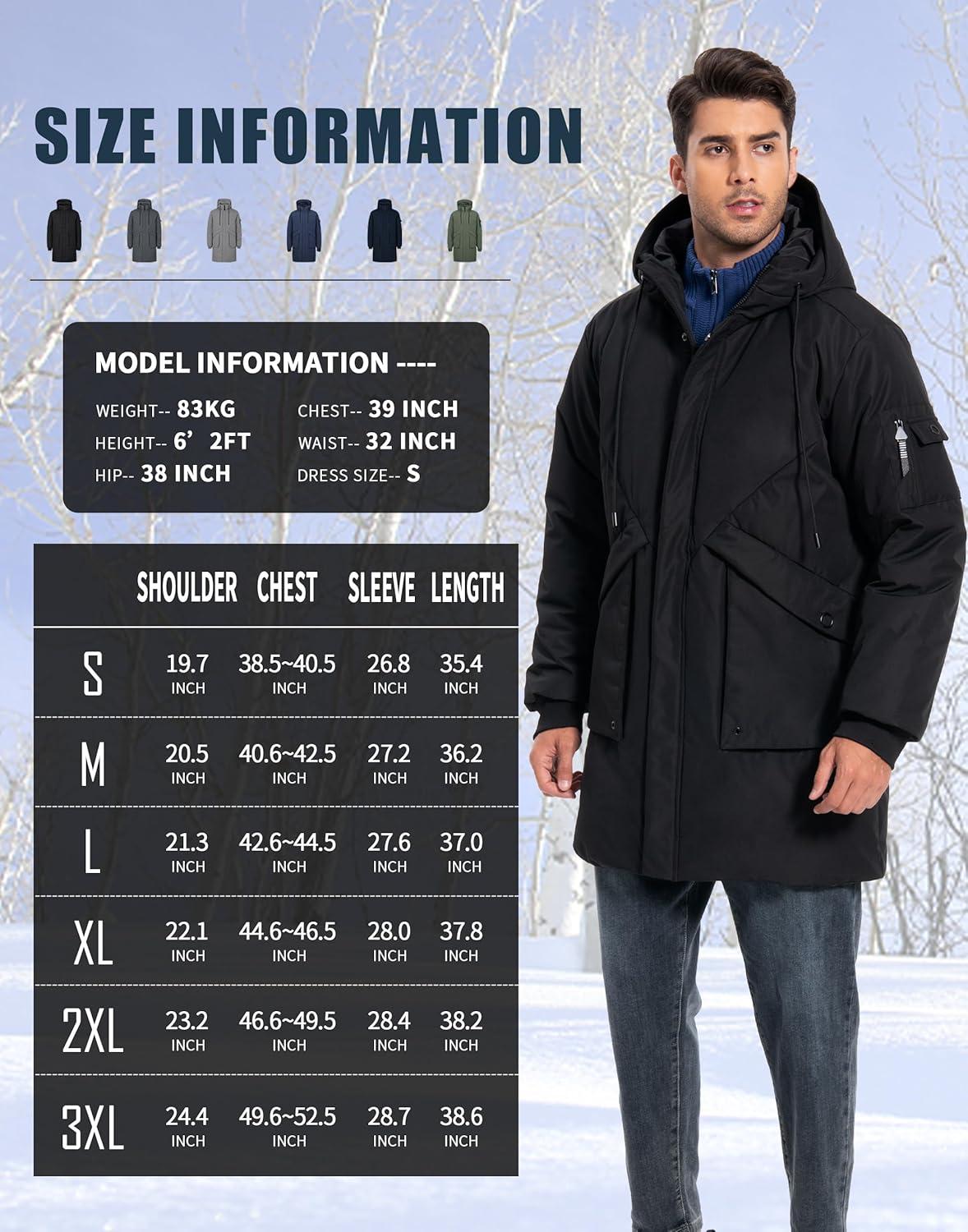 image:imagePioneer Camp Mens Winter Coats WaterRepellent Windproof Thicken Parkas Long Hooded Padded Puffer JacketDark Green